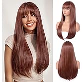 Aida ble Brown Wig With Bangs Long Straight Brown Wig for Women Heat Resistant Synthetic Wig for Girls Daily Use Party Halloween Cosplay Wig 24inch