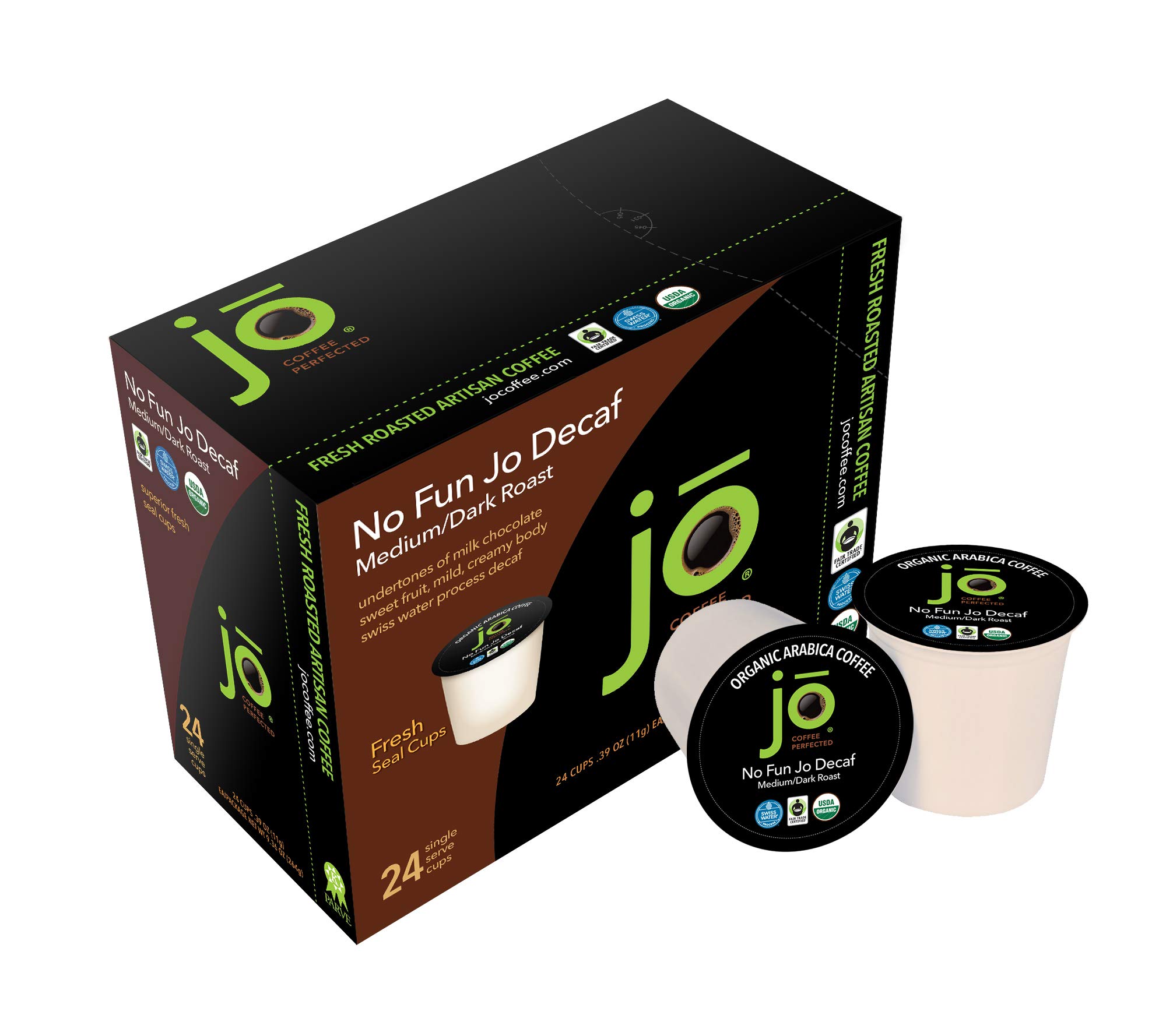 NO FUN JO DECAF: 96 Cup Fresh Seal Organic Coffee Pods, Single Serve Capsule for use in Keurig K-Cup