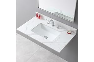 LEGENDSTONE 37" Bathroom Vanity Top with Ceramic Undermount Sink & Backsplash,Carrara Gold Sintered Stone Counter Top, 3 Holes Vanity Sink Top