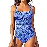 Aqua Eve One Piece Bathing Suit for Women Tummy Control Swimsuit Slimming Vintage Swimwear