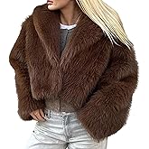 Tcremisa Womens Faux Fur Coat Fluffy Fur Cropped Jacket Winter Long Sleeve Collared Jackets Warm Shaggy Parka Outerwear