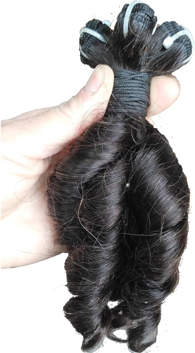 XMH 10inch Virgin Brazilian Spring Curl Weave Human Hair 4 Bundles 50g/bundle Romance Bouncy Curls Human Hair Weave Unprocessed Funmi Hair Extensions 200G total (10inch)