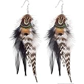 Bohemian Long Feather Earrings for Women Handmade Tassel Dangle Earrings Handmade Feathers Statement Dangling Earring Hooks for Women Ladies Wedding Party Jewelry Gifts