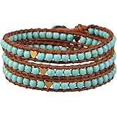 KELITCH Turquoise Mother of Pearl Silver Mix Beaded 3 Wrap Bracelet Handmade New Cuff Jewelry