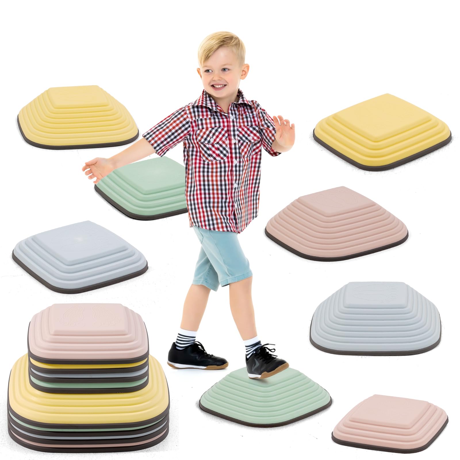 Stepping Stones for Kids,8 PcsDurable Non-Slip Balance Stones Toys Sensory to Boost Balance & Motor Skills Indoor and Outdoor Obstacle Courses Toys,Gifts for Boys Girls (Macaron)