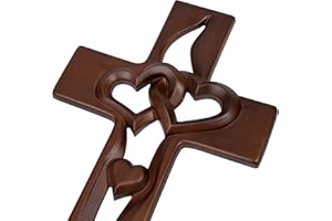 BGCOPPER Marriage Cross for Wall Love Wall Decor, Handmade Wooden Intertwined Heart Wall Cross for Wedding Valentine Christmas Gift - 14 Inch