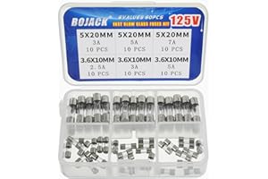 BOJACK Christmas Light fuses 5x20mm 125V 3A 5A 7A Fuse Fast-Blow Glass Fuses 3.6X10mm Mini Fuse 125V 2.5A 3A 5A amp Fuses Assortment Kit
