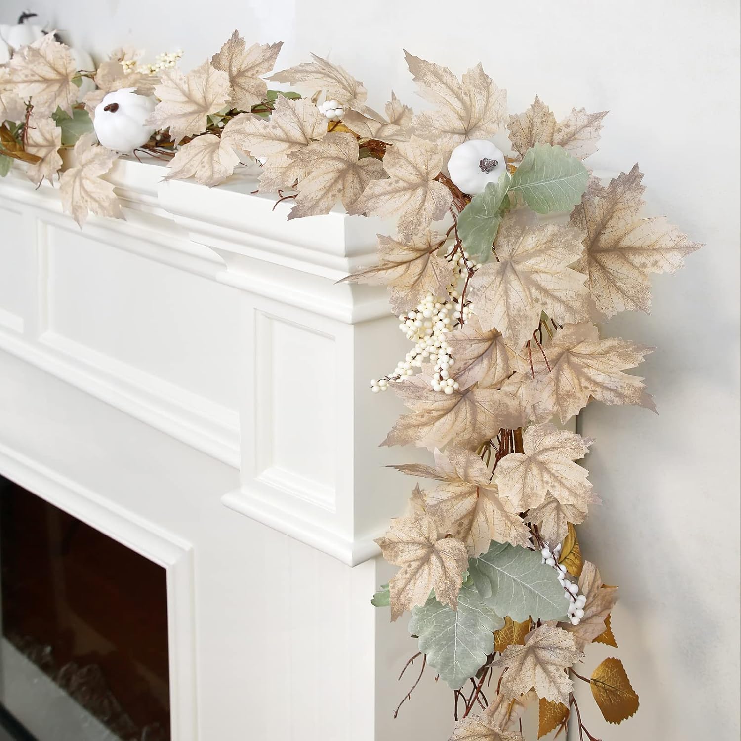 Wreaths, Garlands & Swags - Fall Decor - Fall Garland - 6Ft Autumn Maples Leaf Pumpkin Berry Garland - Thanksgiving Halloween Mantle Fireplace Farmhouse Harvest Decorations for Home Outdoor Indoor Porch