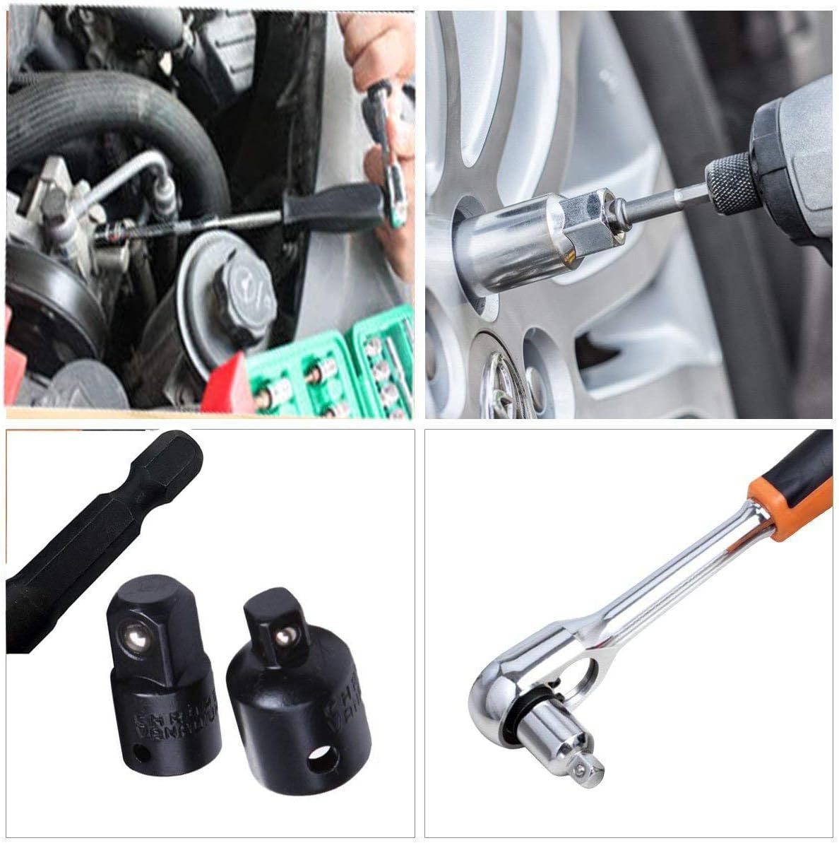 12Pcs Impact Socket Adaptor Set Drill into High Speed Nut Drill, 8Pcs Drill Socket Adapter 1/4", 1/2" - Image 5
