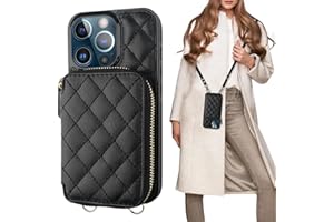 Crossbody Wallet Case for iPhone 16 Pro Max, PU Leather Zipper Phone Case with Wrist Strap, Anti-Slip RFID Blocking Protectiv