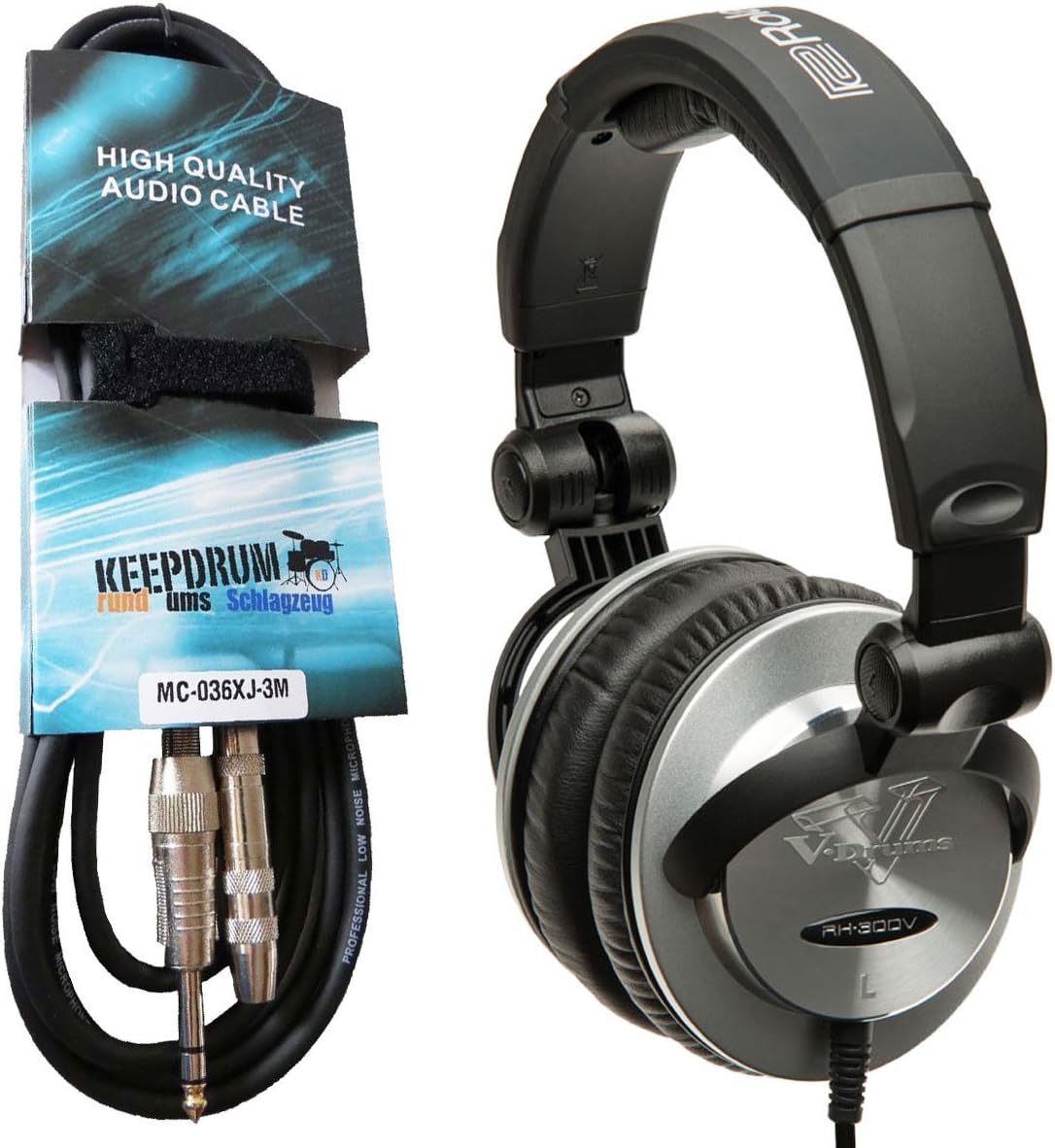 Roland RH-300V V-Drums Headphones + Keepdrum Extension Cable 3 m