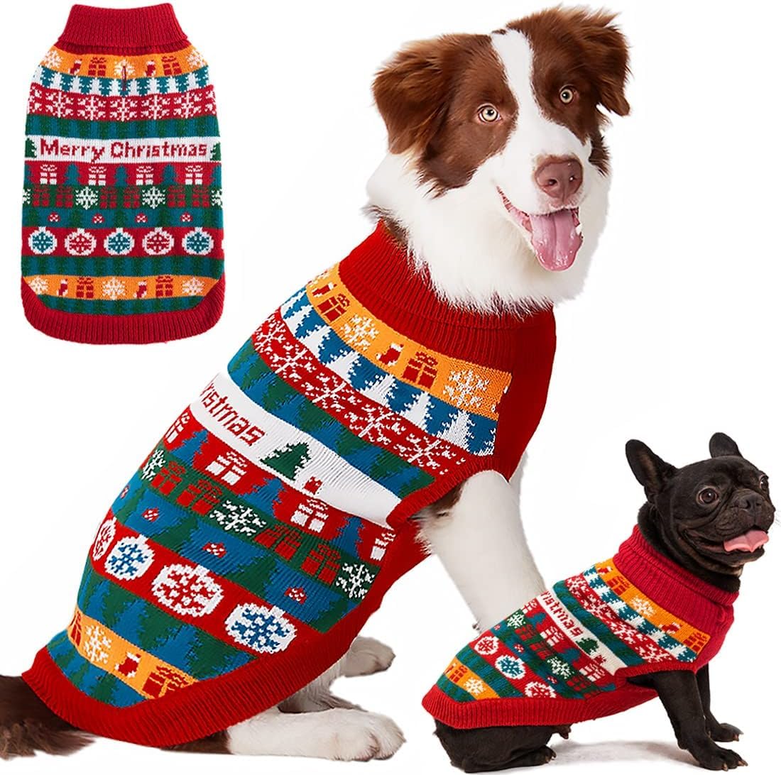 Fiyade Dog Sweater Christmas Jumper, Xmas Coat for Dogs Cat Soft Knitwear Pullover Winter Dog Coat, Snowflake Christmas Outfit Clothes for Small Medium Large Dogs - Red, L — image 1