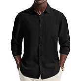 PJ PAUL JONES Men's Casual Button Down Shirts Long Sleeve Linen Beach Wedding Shirt Summer Vacation Shirt for Men