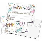 Kids Thank You Cards Fill in the Blank, Magic Unicorn Thank You Cards, Rainbow Unicorn Greeting Cards, Thank You Notes For Girls, Birthday Party Decorations Favors (20 Cards With 20 Envelopes) -08