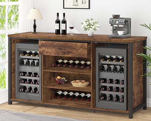 LVB Large Bar Cabinet with Fridge Space, Rustic Long Liquor