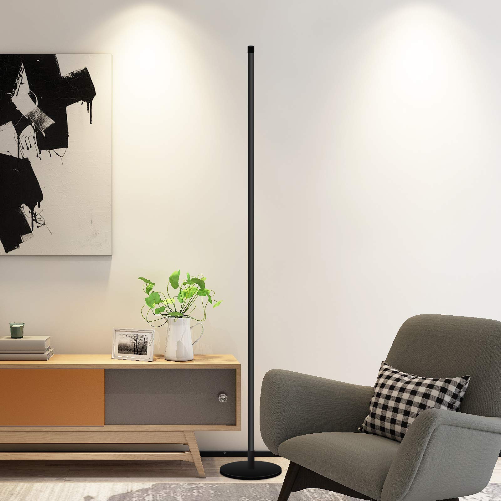 Modern Floor Lamp Led Standing Corner Lamp Black Decor Floor Lamps Contemporary Metal Floor Lamp for Living Room Bedrooms with Remote & Touch Control