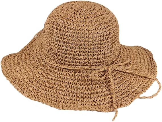 Amazon Co Jp つば広ペーパーハット 麦わら帽子 リボン レディース 女性 57cm レディース ブラウン 服 ファッション小物