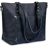 S-ZONE Vintage Genuine Leather Shoulder Bag Work Totes for Women Purse Handbag with Back Zipper Pocket Large