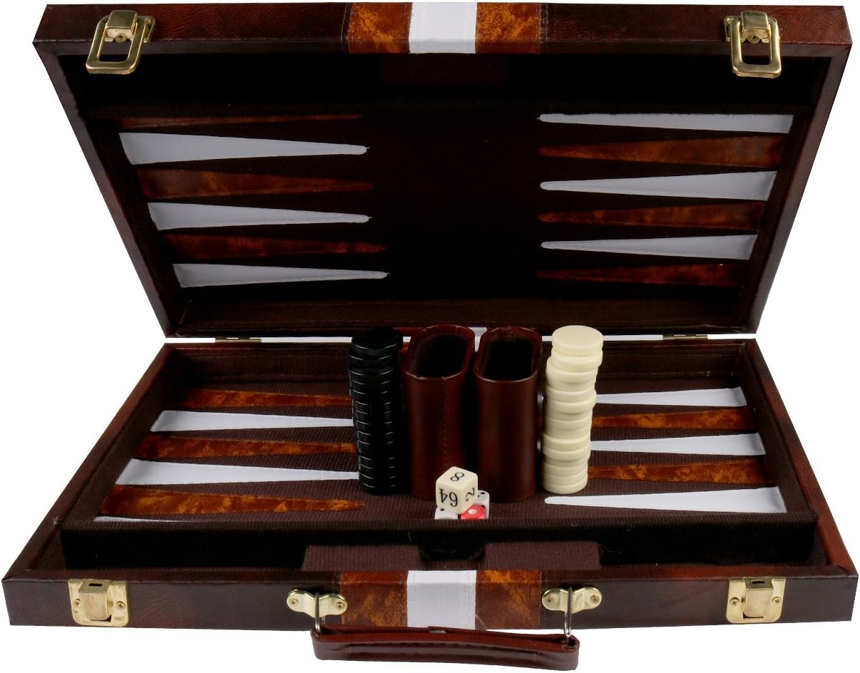 KAILE 15'' Backgammon Set with Travel Leatherette Carrying Case for Kids and Adults