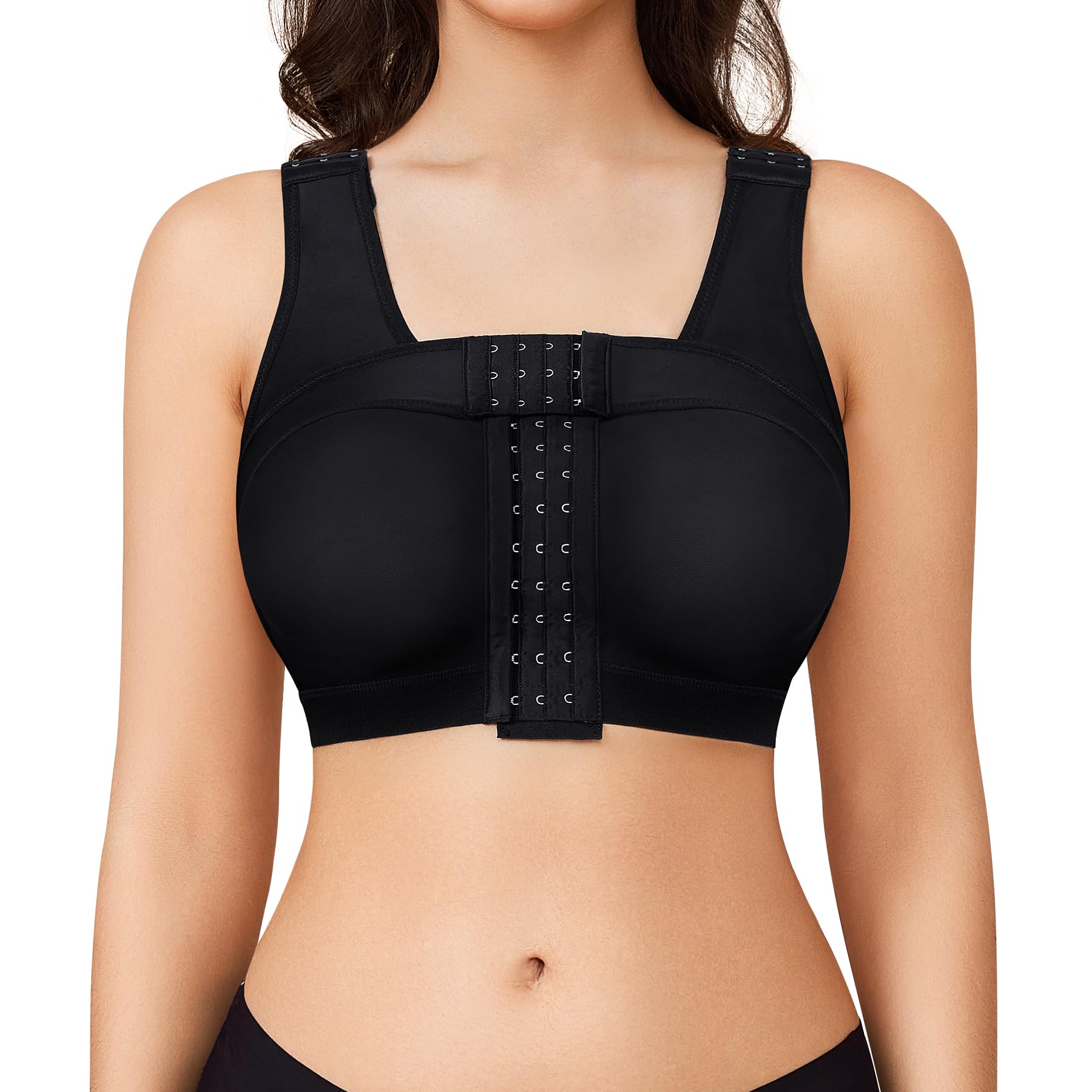 Photo 1 of BRABIC Front Closure Post Surgery Compression Wireless Everyday Bras for Women Mastectomy Support (Large, Black)