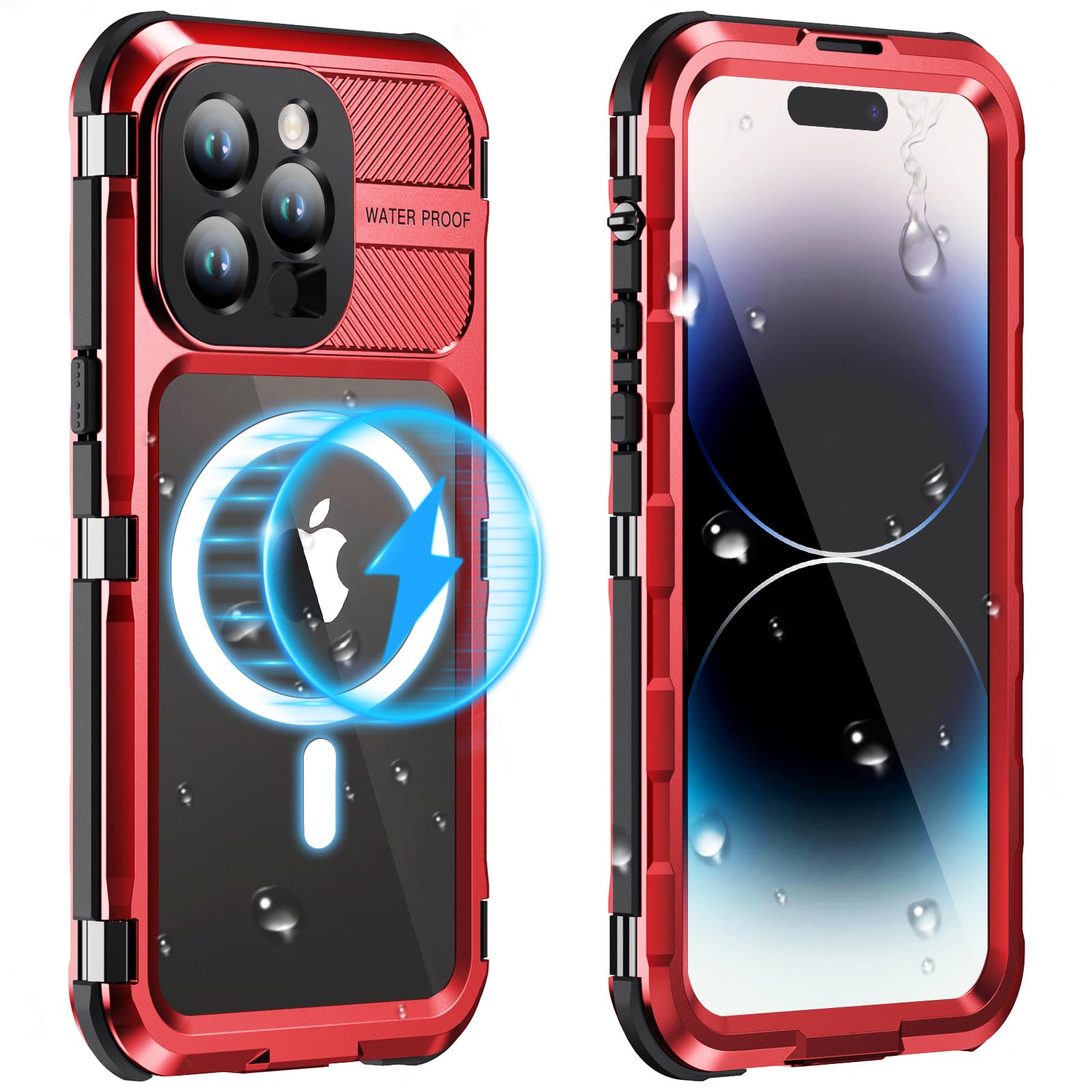 WIFORT for iPhone 14 Pro Waterproof Case,Shockproof Dustproof Heavy Duty Metal Cover with Build-in Screen Protector,[Compatible with Magsafe] 360 Full Body Protective Cases 6.1"-Red — image 1