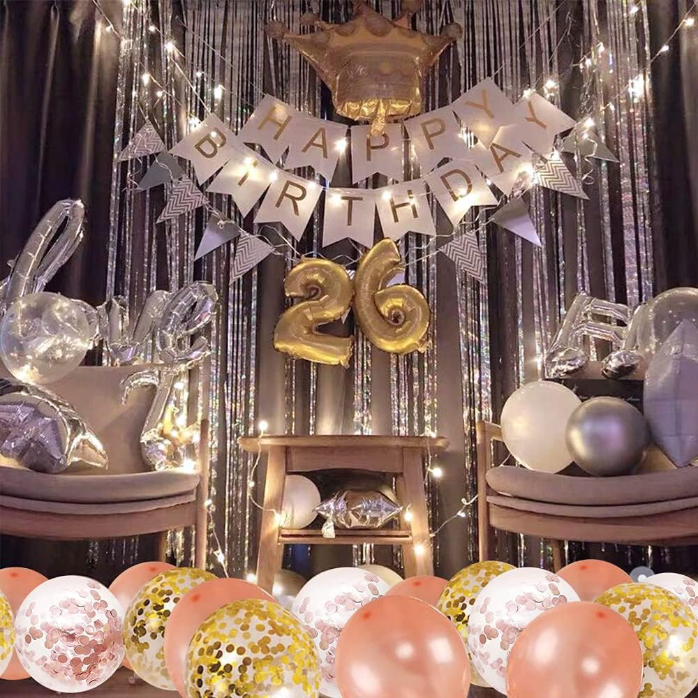 Kalyerparty Rose Gold Happy Birthday Balloons, 50 Pack Rose Gold Confetti Balloons with Happy Birthday Foil Balloons for Birthday Wedding Bridal Engagement Party Decorations: Toys & Games