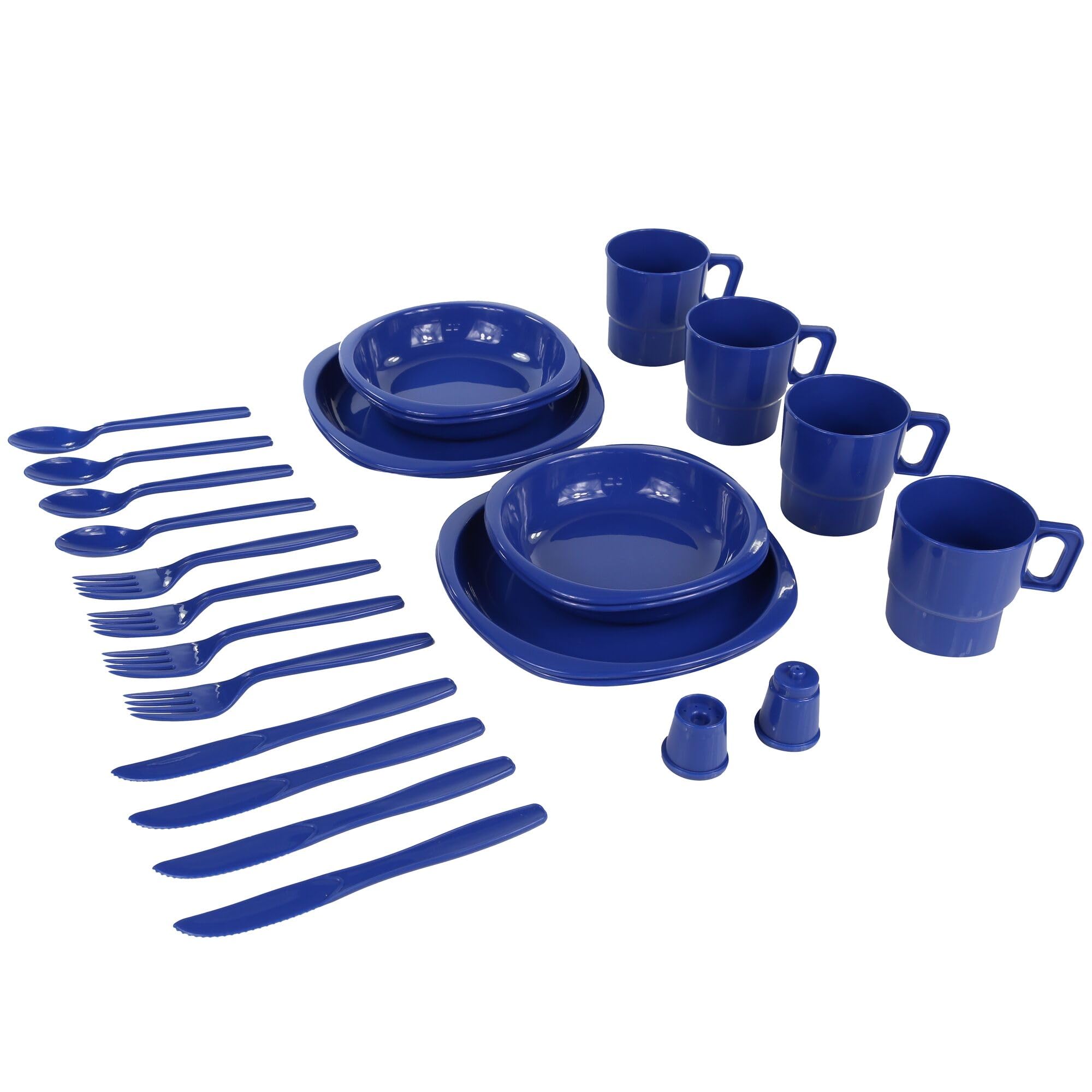 Regatta 4 Person Picnic Set Includes Four Knives Forks Spoons Four Plates Bowls Mugs Salt and Pepper Shakers Lightweight For Picnics Outdoors Camping