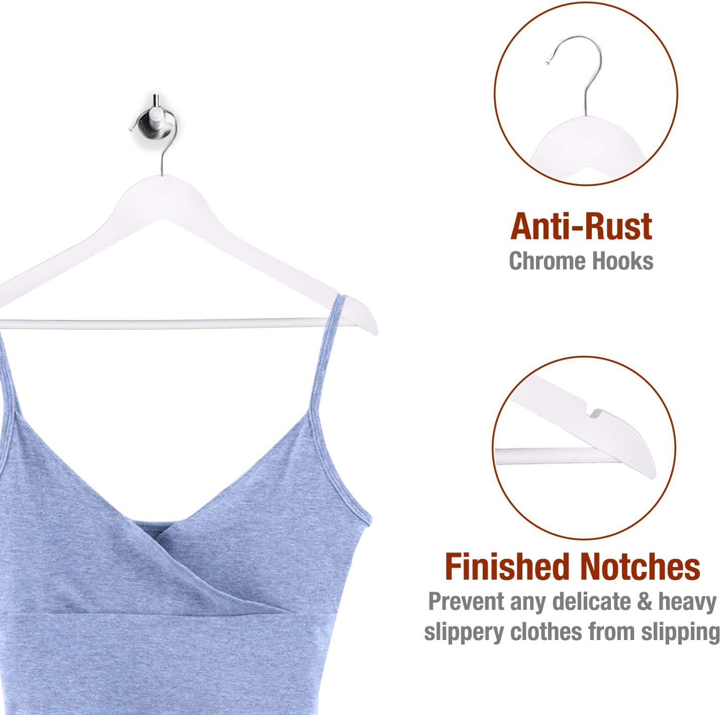 Nyxi Pack of 20, White Clothes Hangers Natural Wooden Wood Clothes Coat