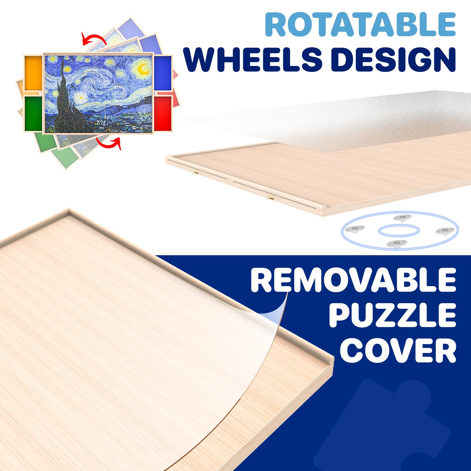 Rotatable 360-Degree Wheels Puzzle Board with Drawers and Cover 1000 Pieces Lightweight Portable Wooden Puzzle Table for Adults Kids Size 30