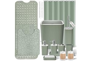 XLHOMO 26PC Bathroom Accessories Set - Gorgeous Bathroom Set, Sage Green Bathroom Accessory Set, Shower Curtain Set with Bath
