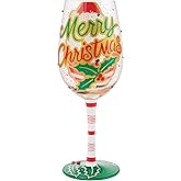 Enesco Lolita Merry Christmas Here Comes Santa Hand-Painted Artisan Wine Glass, 15 Ounce, Multicolor
