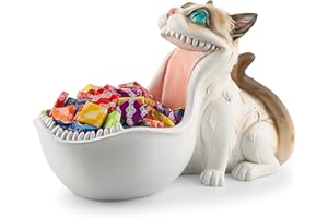 ehuoyan Candy Bowl White Cat Statue Trinket Dish Planter Decorative Bowl Candy Dish for Office Desk Cute Key Bowl for Entryway Table Big Mouth Cat Gifts