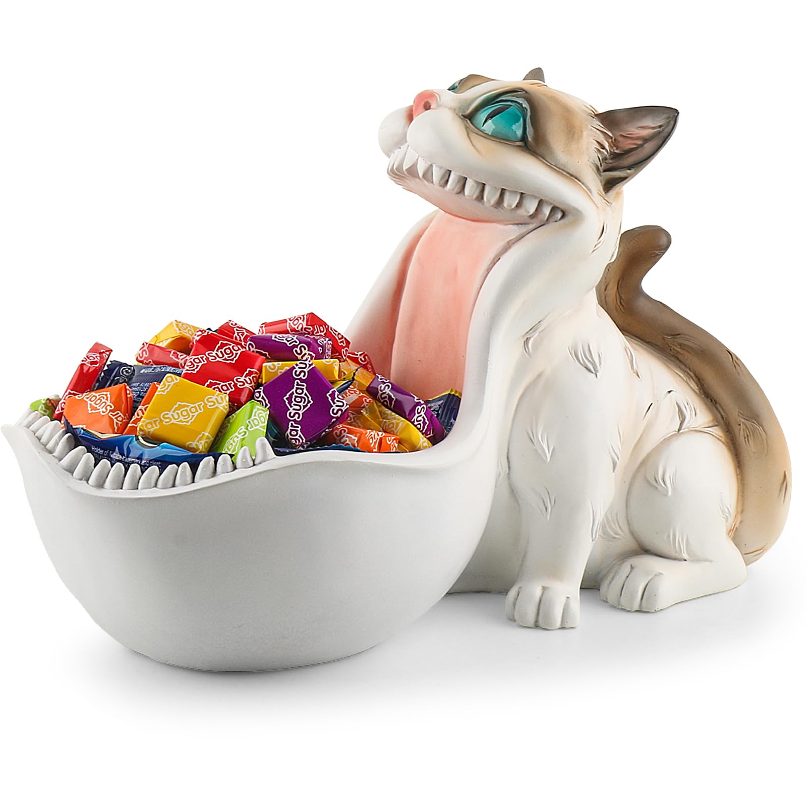 Photo 1 of Candy Bowl White Cat Statue Trinket Dish Planter Decorative Bowl Candy Dish for Office Desk Cute Key Bowl for Entryway Table Big Mouth Cat Gifts