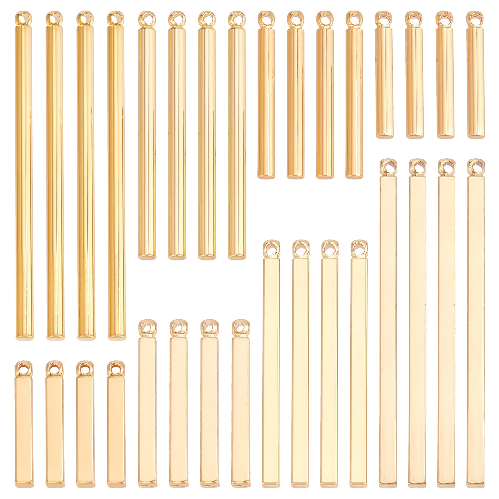 SUNNYCLUE 1 Box 32Pcs 8 Styles Bar Charms Real 18K Gold Plated Brass Vertical Bar Pendant Stamping Blank Metal charms for jewellry Making Charms Stick Strip Earring Necklace Bracelet Supplies Adult