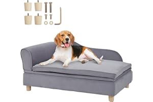 VEVOR Pet Sofa, Dog Couch for Large-Sized Dogs and Cats, Soft Velvety Dog Sofa Bed, 60 lbs Loading Cat Sofa, Grey