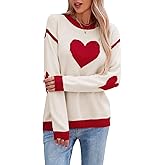 Allifewithu Women Big Cute Heart Sweater Long Sleeve Crew Neck Elbow Patchwork Knit Hearts Pullover