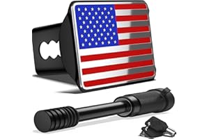 OGYE Heavy American Flag Metal Trailer Hitch Cover for 2 Inch Receivers (with 5/8-inch Pin Diameter Trailer Hitch Lock,Chrome&Blue&Red)