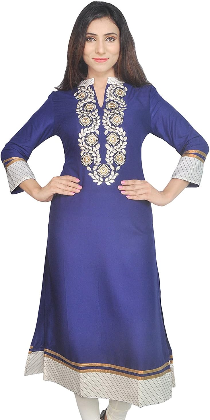 Ramkudi Indian Women's Embroidered Rayon Kurti Top