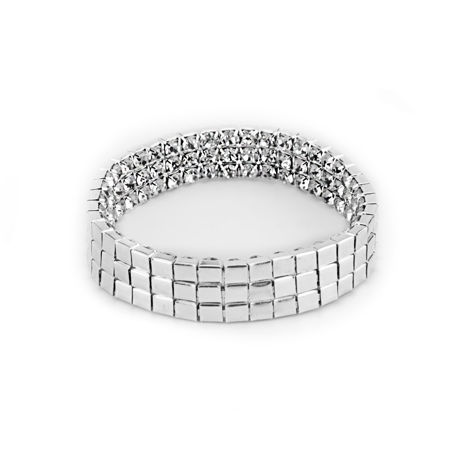 UHIBROS Bracelet for Women, Multicolor Crystal Zircon Bracelet Adjustable Fashion Braiding Bangle Twisted Mesh Bracelet (3 Row Sliver)