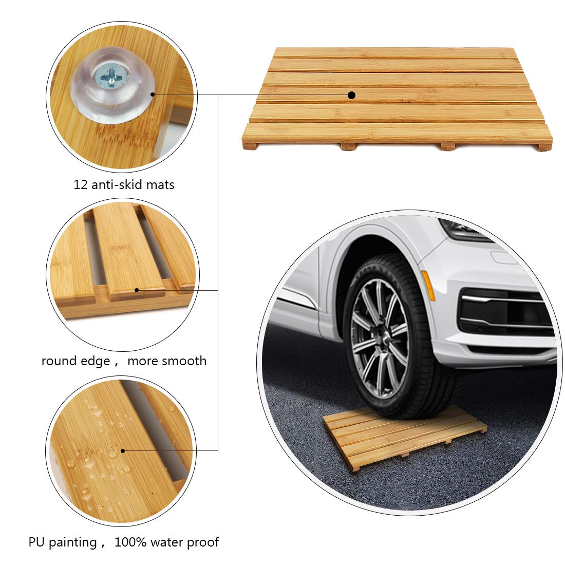 Bamboo Shower Mat Square Bath &Floor Mats Nonsliding Waterproofby