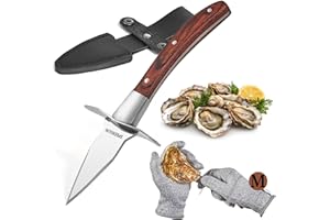 Professional Oyster Shucker Knife with Premium Wood-Handle and 5-Level Protection Food Grade Shucking Glove (M), Oyster Kit