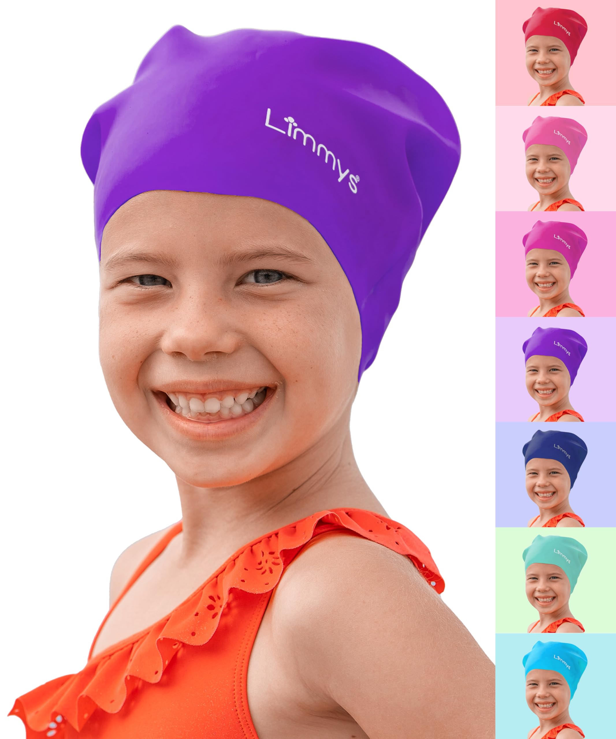 Limmys Kids Swim Cap – 100% Silicone Swim Cap for Long Hair – Soft, Stretchy & Comfortable Swimming Cap – Designed for Durability & a Tangle-Free Experience