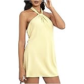 winkbay Women's Summer Halter Mini Dress Cute Sleeveless Flowy Y2k Party Dresses Vacation Outfits