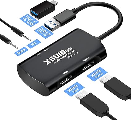 Amazon Xsuid Hdmi キャプチャーボード Hdmi キャプチャー Usb3 0 ダビング ゲームキャプチャー 4k1080p 60fps Usb3 0ループアウト ビデオ Vhs ゲーム実況生配信 画面共有 録画 ライブ会議 小型軽量 Nintendo Switch Xbox One Obs Studio対応 電源不要