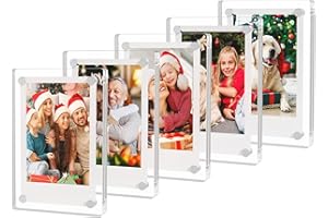 AITEE Acrylic Fridge Magnetic Frame,Double Sided Refrigerator Magnet Picture Frame, Fridge Photo Frame Clear Display Frameless Home Decor for Fujifilm Instax Mini, 2.36 x 3.54 Inch,Pack of 5