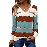 Zeagoo Womens Sweaters Fall Casual Long Sleeve V Neck Shirts Lightweight Crochet Ribbed Knit Pullover Tops Outfits