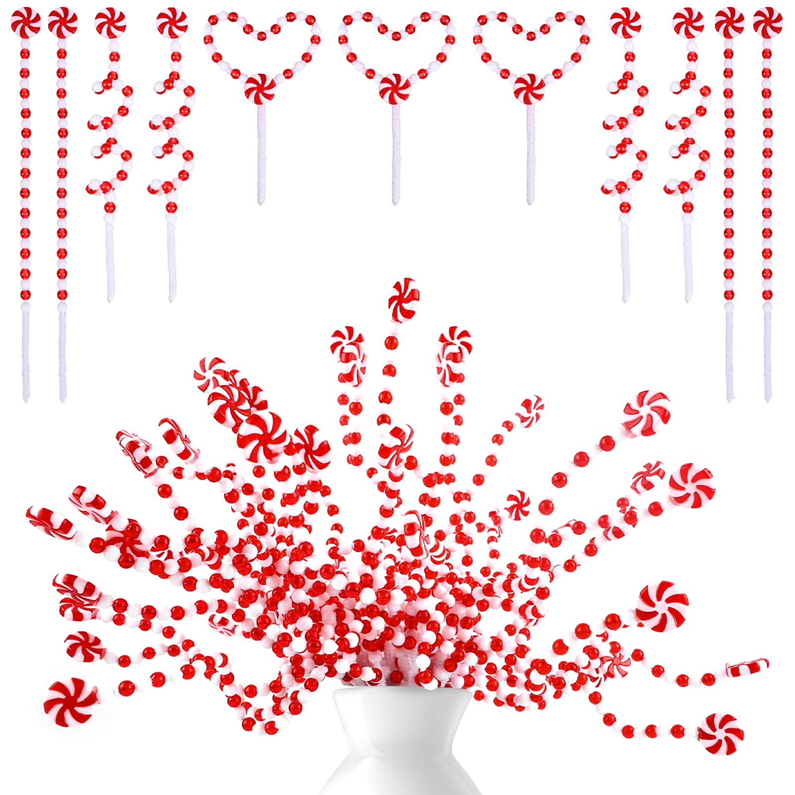 Photo 1 of HOHOTIME 50Pcs Candy Cane Christmas Decorations, Red White Straight Tree Picks Ornaments for Vase Garland Wreath DIY Craft Xmas Topper Home Decor
