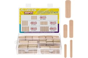 ALLECIN 5 Sizes 250Pcs Wooden Dowel Pins Kit 1/4 3/8 5/16 Inch Small Fluted Wood Dowels Pegs Hardwood Pin for Furniture Woodworking Crafts
