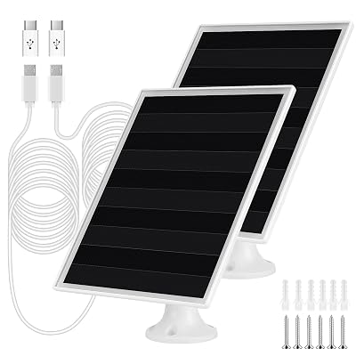6W Solar Panel Charger, Solar Panel with Micro USB & USB-C Port for DC 5V Outdoor Rechargeable Battery Camera, IP66 Waterproof, 360° Adjustable Security Mount, 2PC
