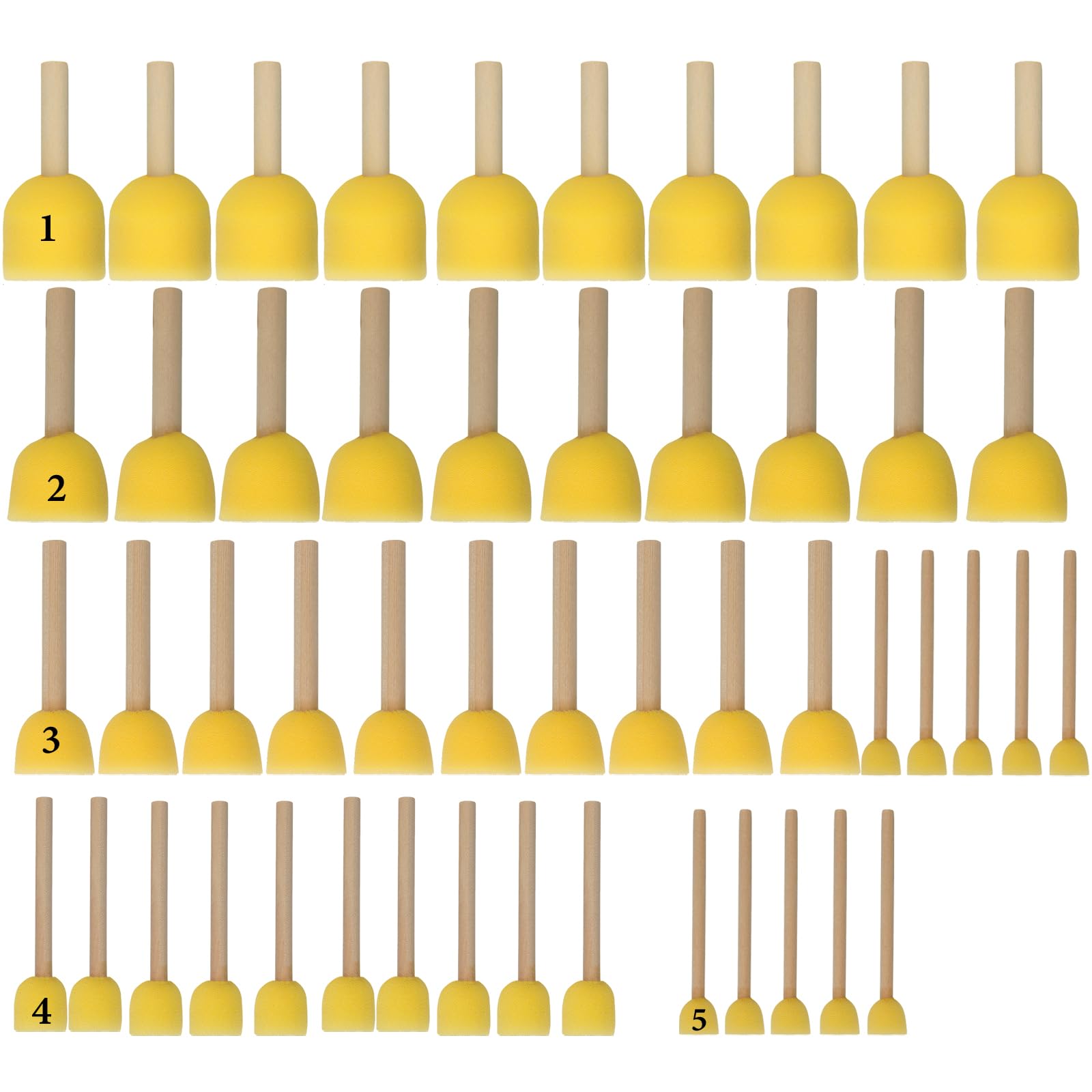 ZOENHOU 50 Pcs Round Sponge Brush Set, 5 Sizes Assorted Foam Sponge Brushes with Wooden Handle, Sponge Brush Set Painting Tools for Art and Craft Supplies, 1.5cm 2cm 3cm 4cm 5cm